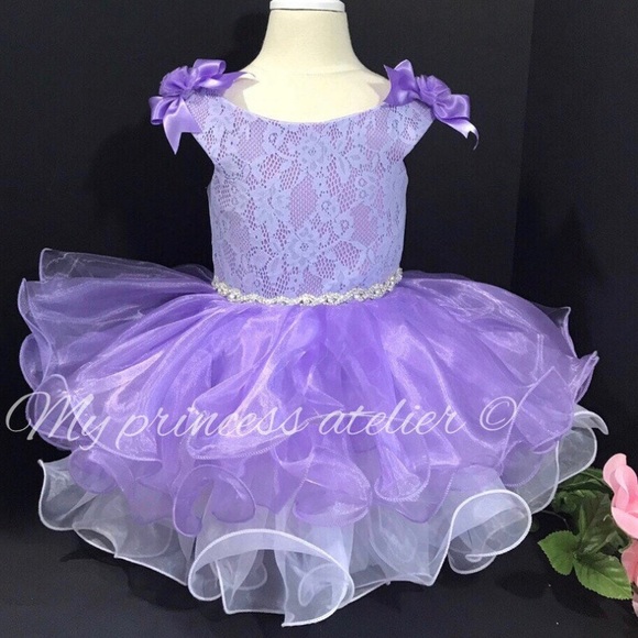 Pageant Cupcake Dress Royal Purple White w/ large clip bow
